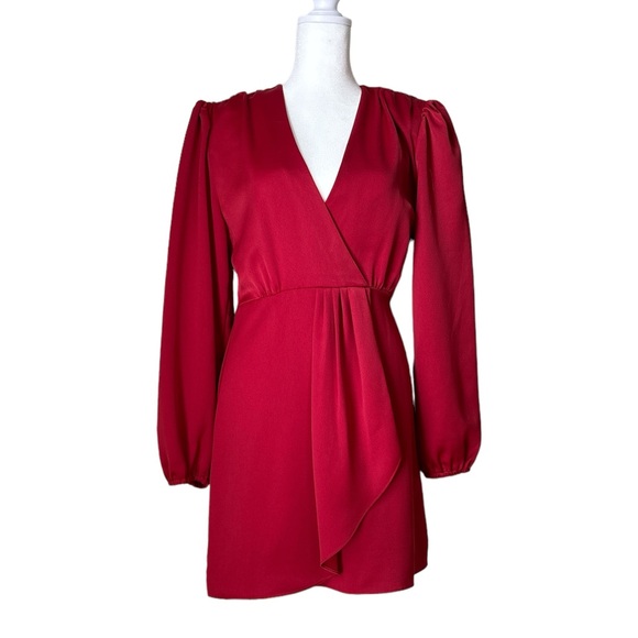 Sandro Leana Faux-Wrap Mini Dress Red 36 - Picture 2 of 12